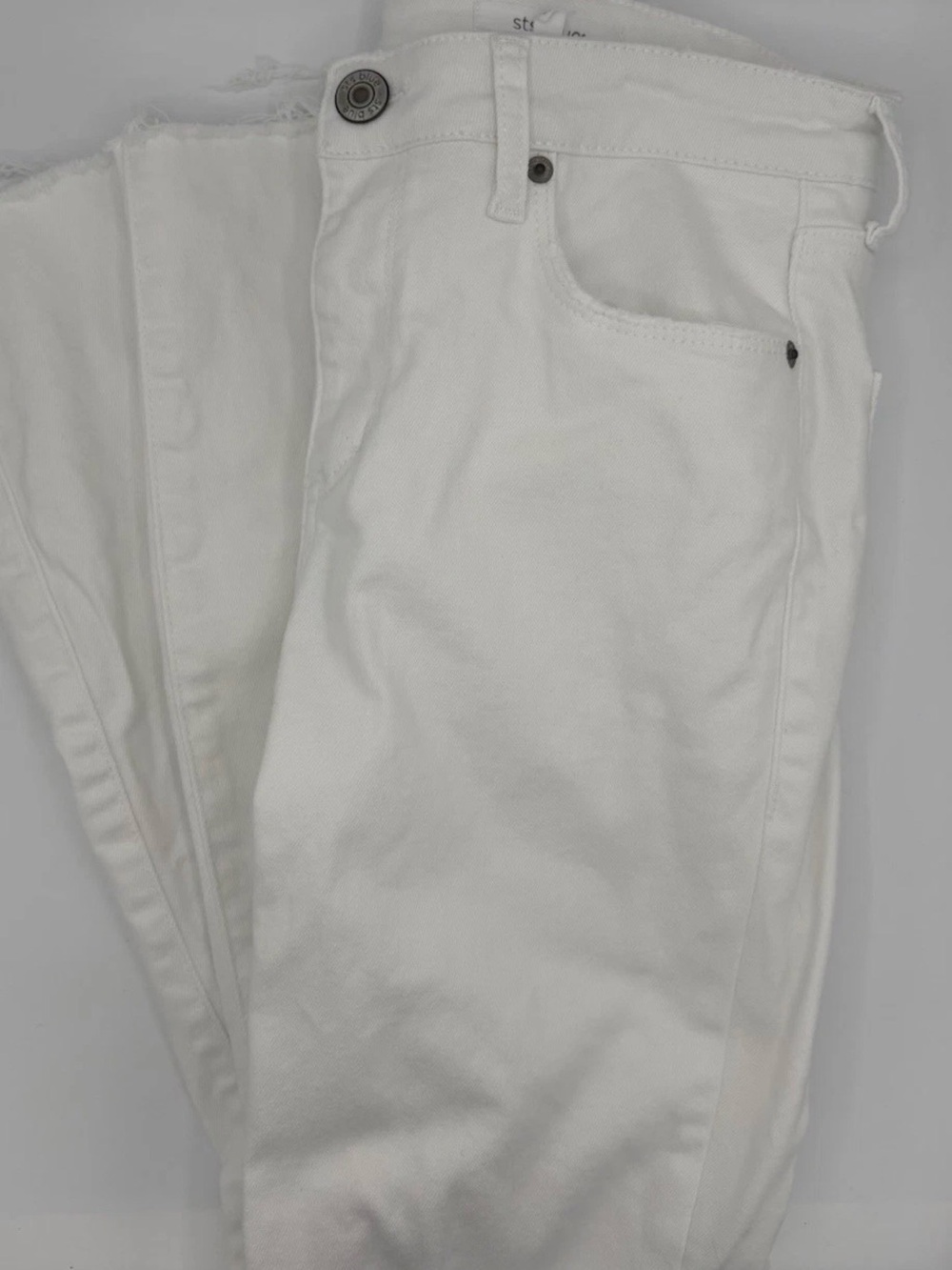 sts blues Women's High Rise Ankle White Denim Distressed Jeans Sz 26 Raw Hem - Picture 8 of 10